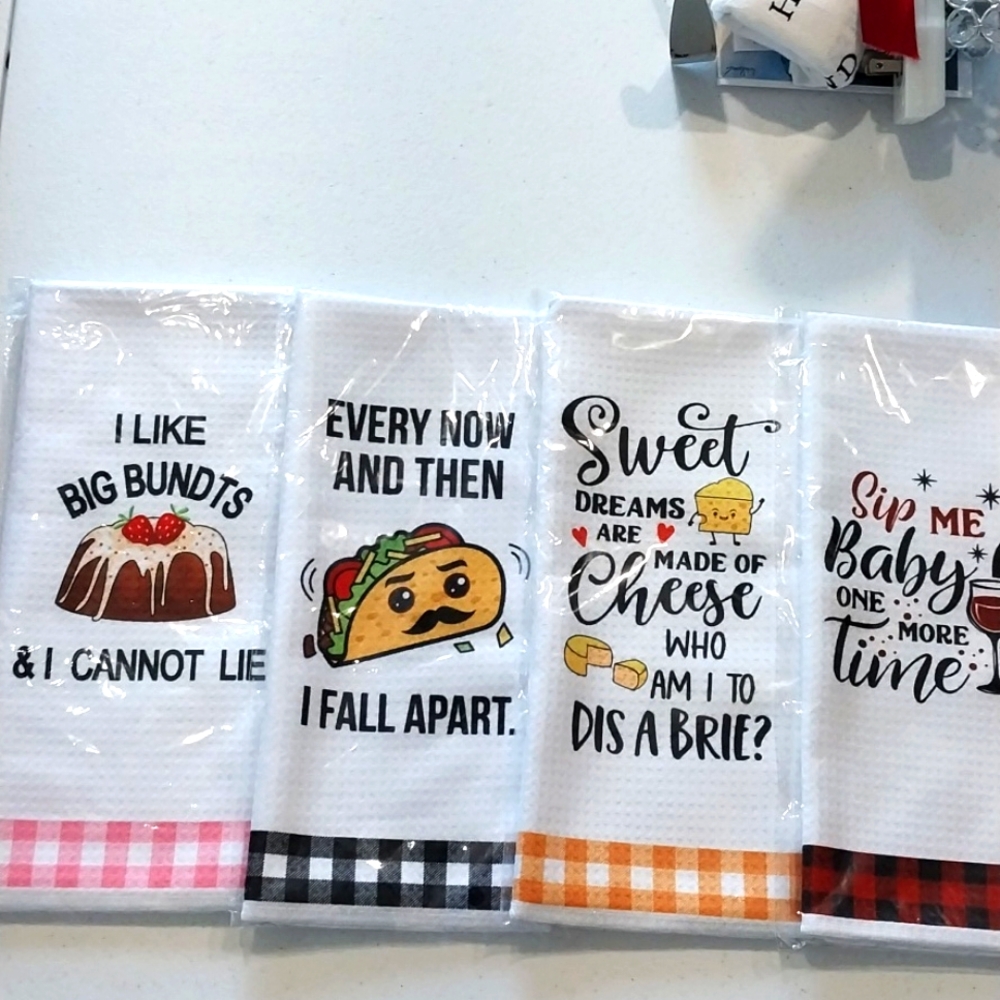 Set Of 4 Funny Kitchen Towels New, Sealed